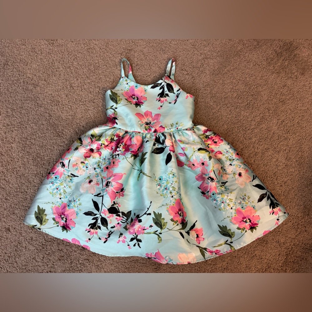 Pink Floral Kids Dress with Turquoise Background